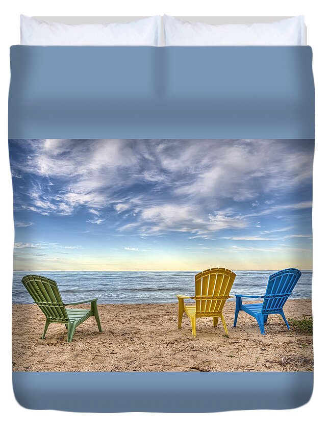 Chairs Duvet Cover featuring the photograph 3 Chairs by Scott Norris