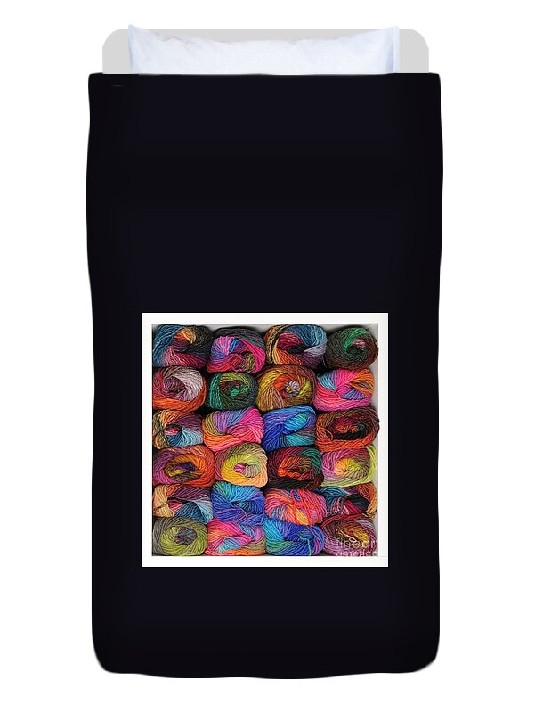 Colors Duvet Cover featuring the photograph Colorful Knitting Yarn #2 by Les Palenik