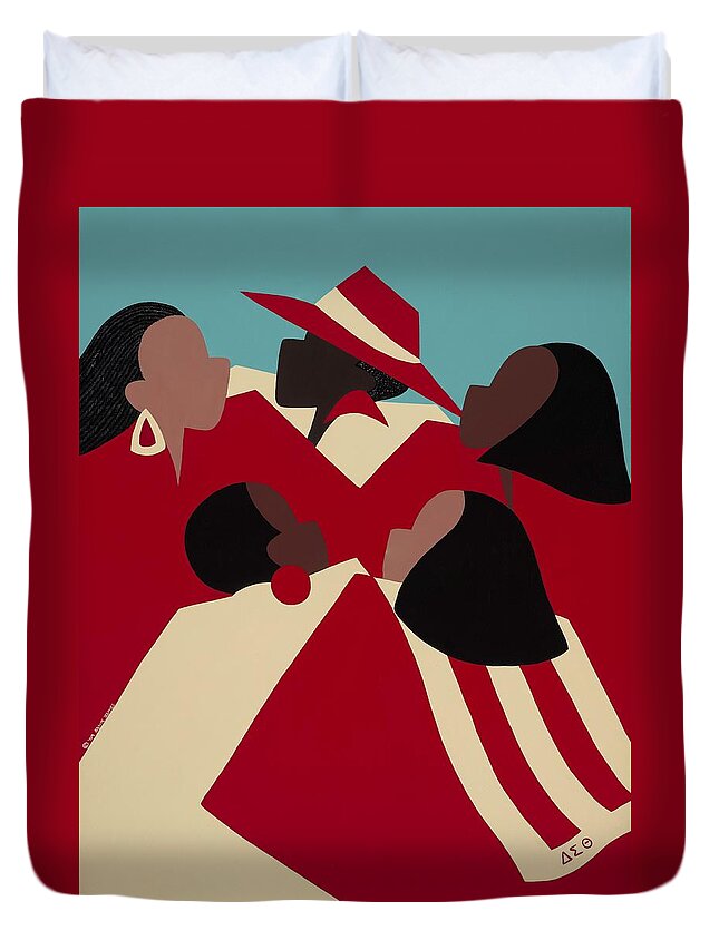 African American Duvet Cover featuring the painting Crimson and Cream by Synthia SAINT JAMES