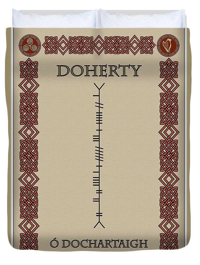 Doherty Duvet Cover featuring the digital art Doherty written in Ogham #3 by Ireland Calling