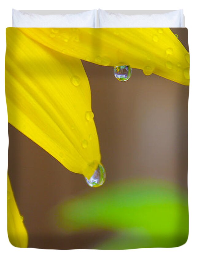 Flowers Duvet Cover featuring the photograph 3 Drops After the Rain by Nina Silver