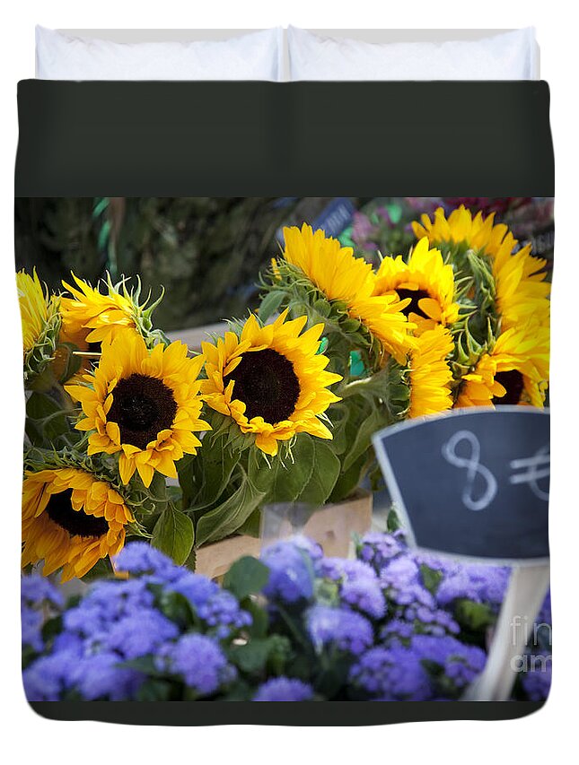 Sunflower Duvet Cover featuring the photograph Flowers at Market by Brian Jannsen