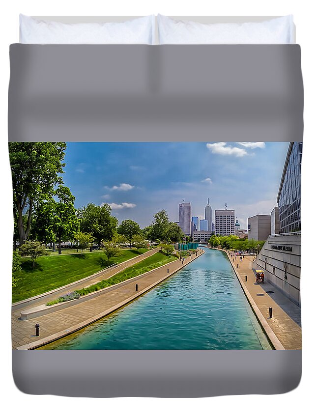Indiana Duvet Cover featuring the photograph Indianapolis Skyline from the Canal by Ron Pate