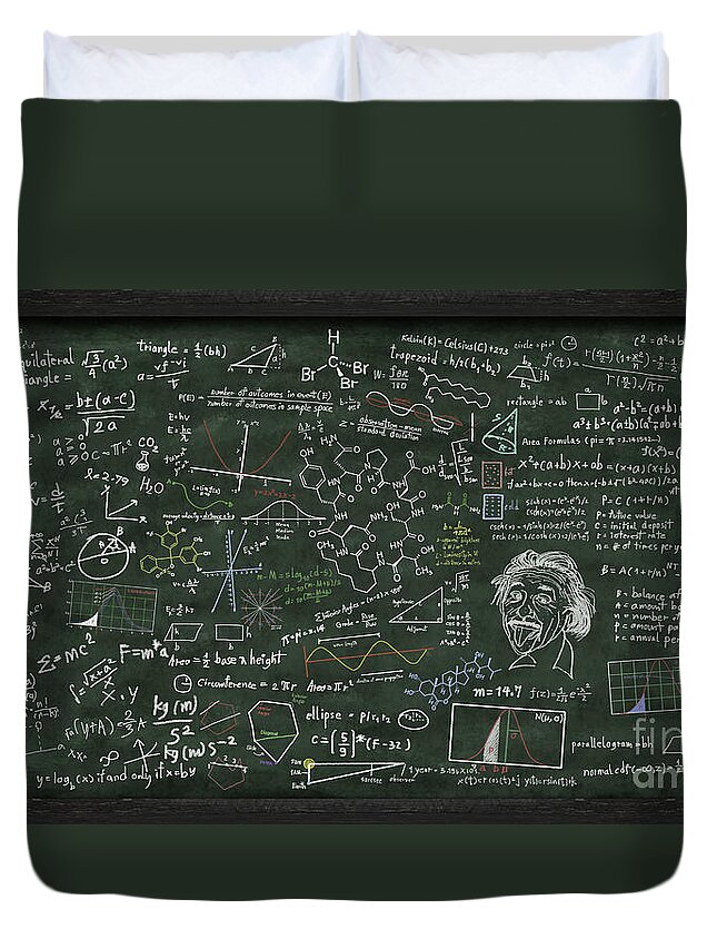 Algebra Duvet Cover featuring the digital art Maths Formula On Chalkboard #3 by Setsiri Silapasuwanchai
