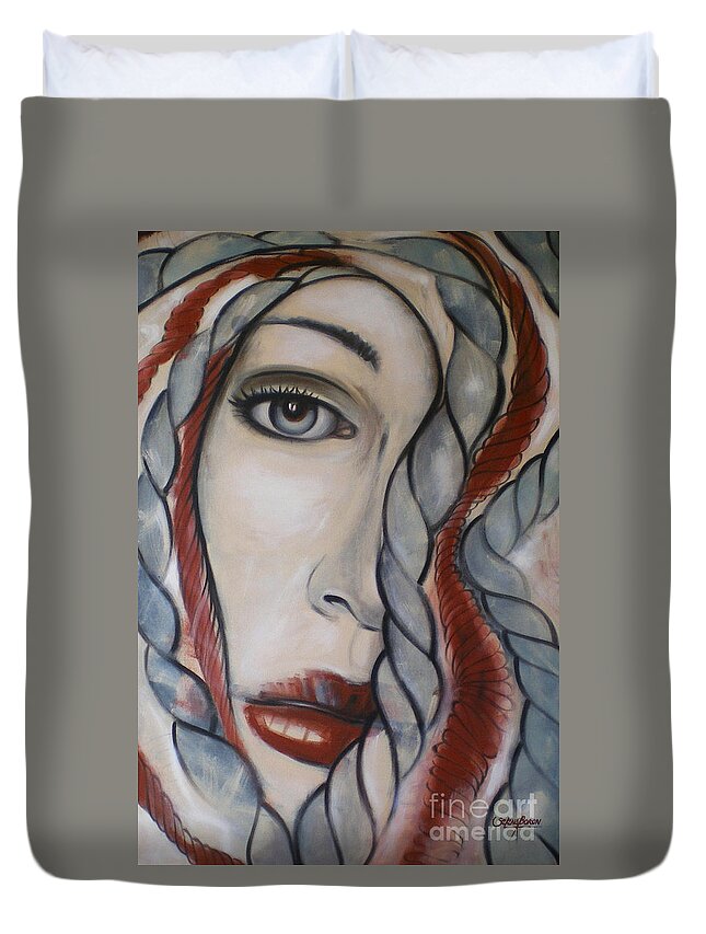 Woman Duvet Cover featuring the painting Melancholy 090409 #2 by Selena Boron