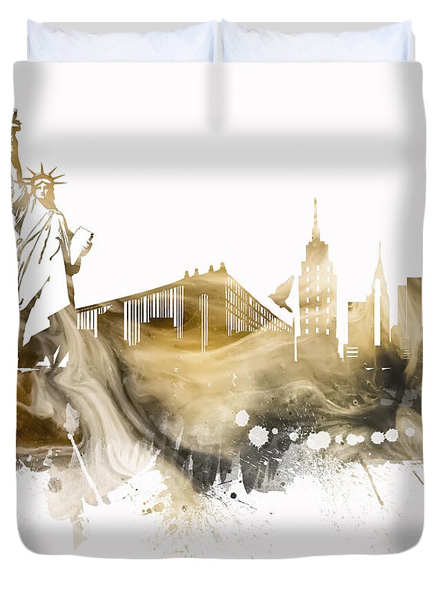 New York Duvet Cover featuring the digital art New York City Skyline #4 by Justyna Jaszke JBJart