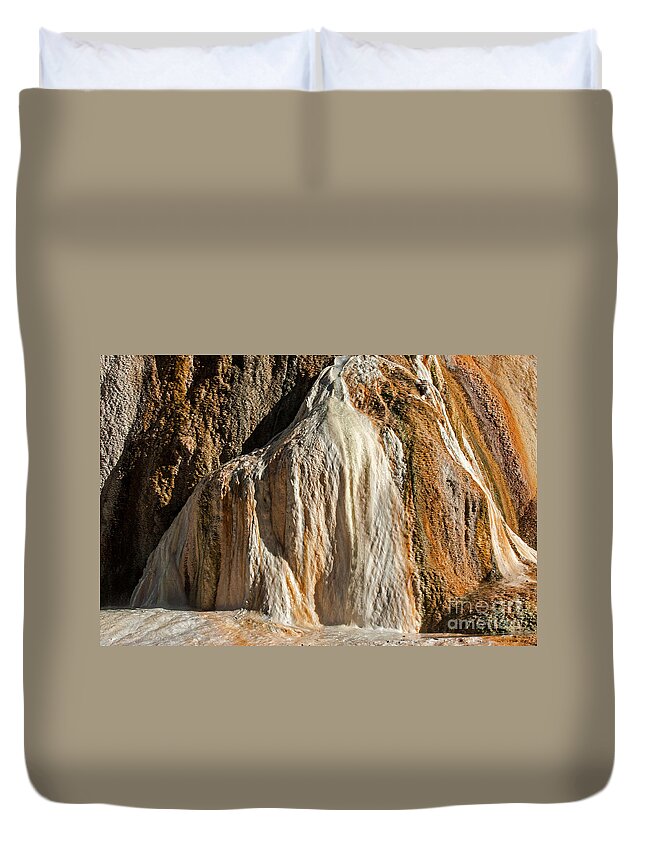Mammoth Hot Springs Duvet Cover featuring the photograph Orange Spring Mound at Mammoth Hot Springs #3 by Fred Stearns