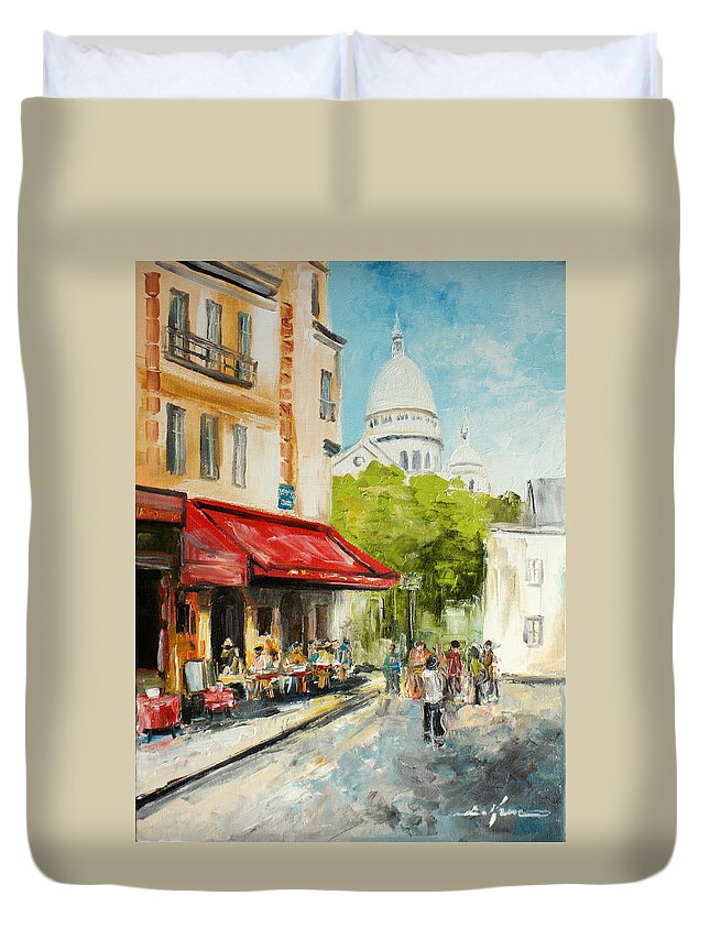 Cafe Duvet Cover featuring the painting Paris Cafe #3 by Luke Karcz