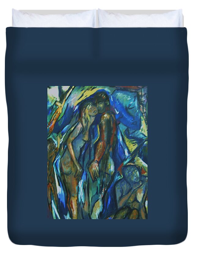 Figures Duvet Cover featuring the painting Punchy by Dawn Fisher