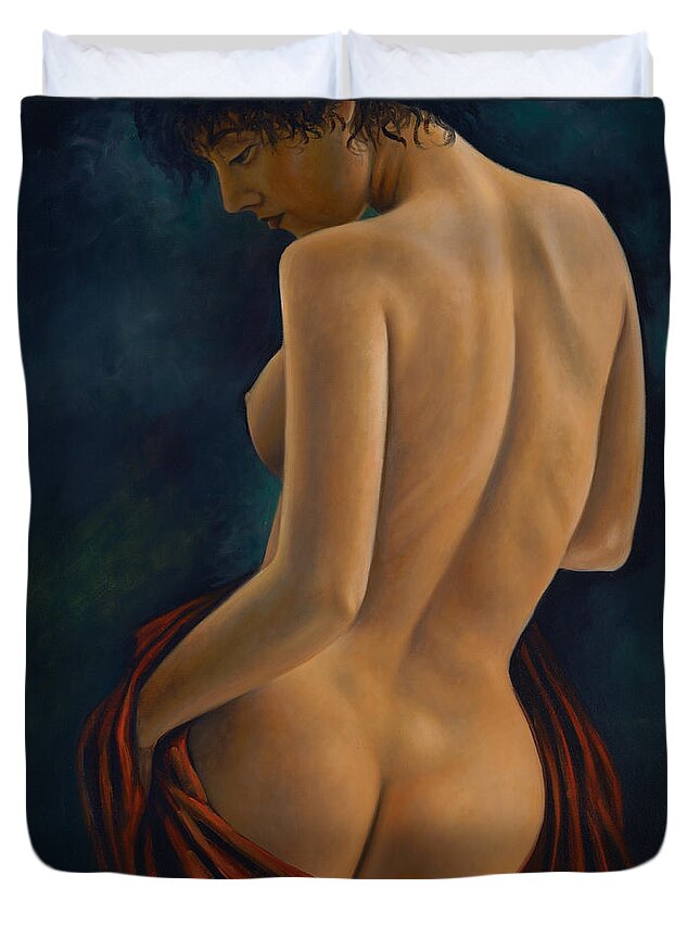 Red-silk Duvet Cover featuring the painting Red Silk by Ricardo Chavez-Mendez