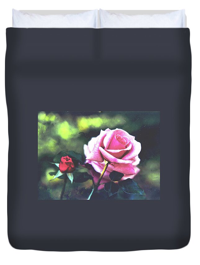 Pink Rose Duvet Cover featuring the digital art Rose #1 by Lizi Beard-Ward