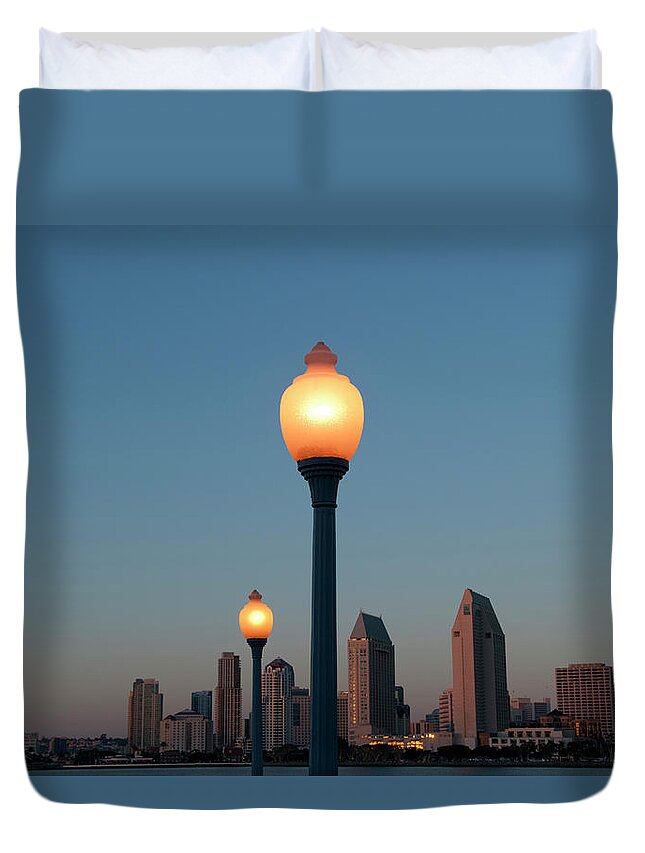 Tranquility Duvet Cover featuring the photograph San Diego Skyline #3 by Mitch Diamond
