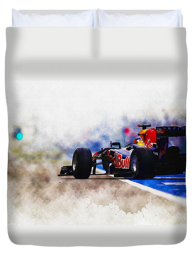 Formula One Racing Duvet Cover featuring the digital art Sebastian Vettel #3 by Don Kuing