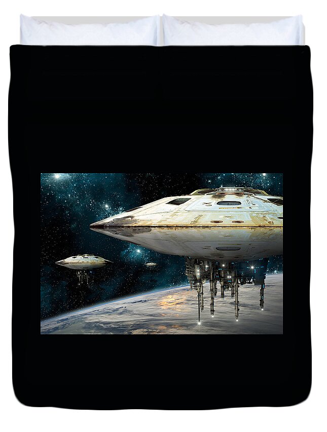 Area 51 Duvet Cover featuring the photograph Spaceships Invading Earth #3 by Marc Ward