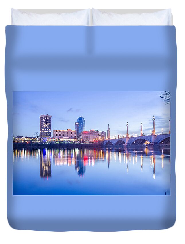 Springfield Duvet Cover featuring the photograph Springfield Massachusetts City Skyline Early Morning #3 by Alex Grichenko