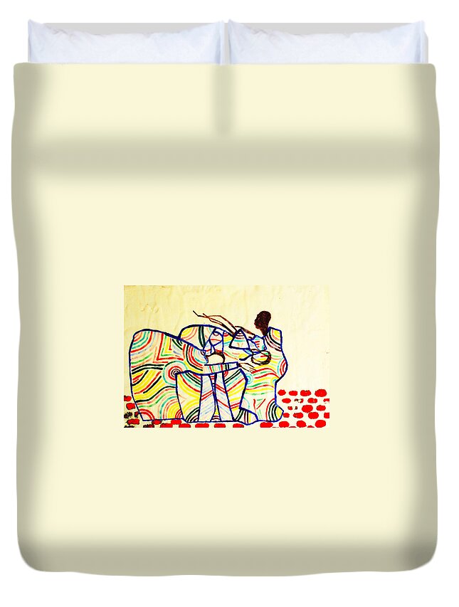 Jesus Duvet Cover featuring the ceramic art The Holy Family #3 by Gloria Ssali
