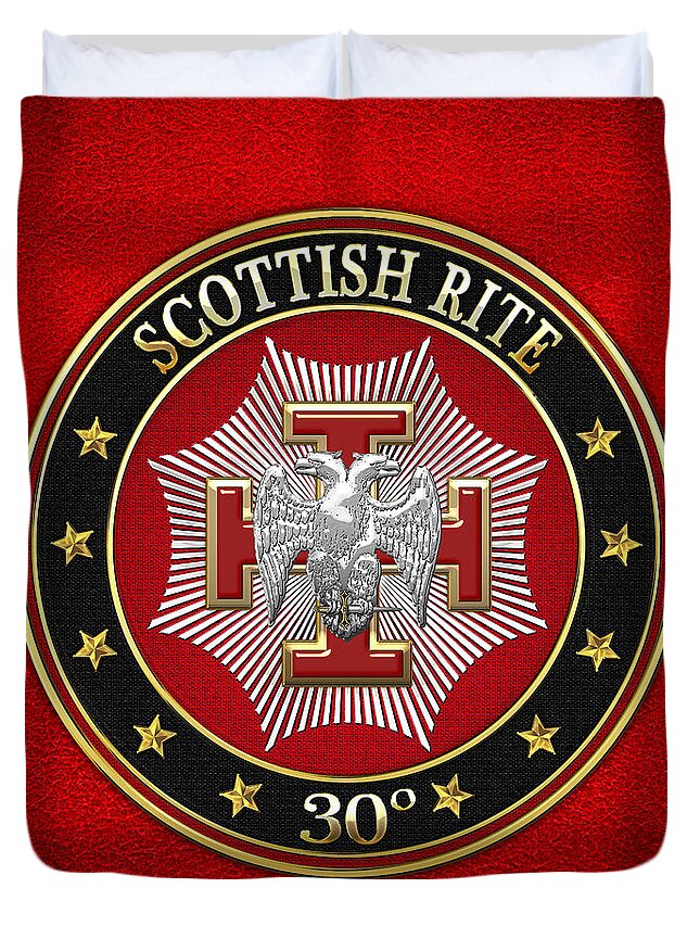 'scottish Rite' Collection By Serge Averbukh Duvet Cover featuring the digital art 30th Degree - Knight Kadosh Jewel on Red Leather by Serge Averbukh