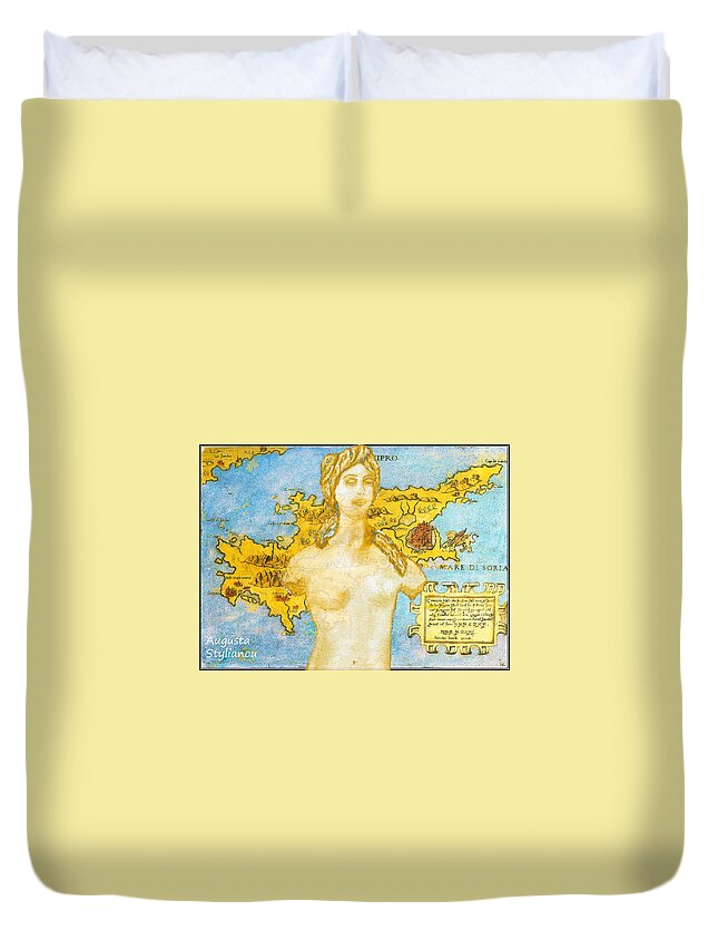 Augusta Stylianou Duvet Cover featuring the digital art Ancient Cyprus Map and Aphrodite #37 by Augusta Stylianou