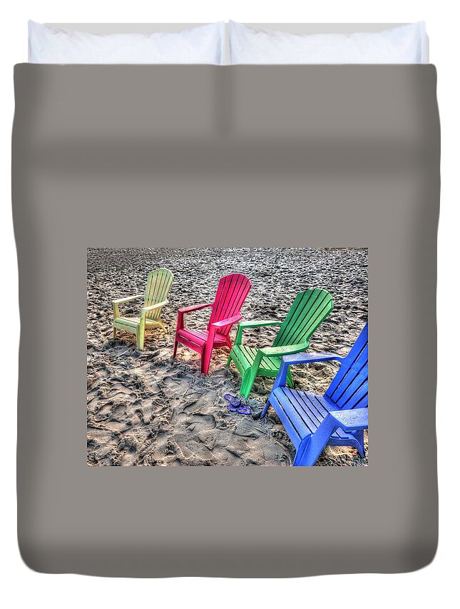 Alabama Duvet Cover featuring the digital art 4 Beach Chairs by Michael Thomas