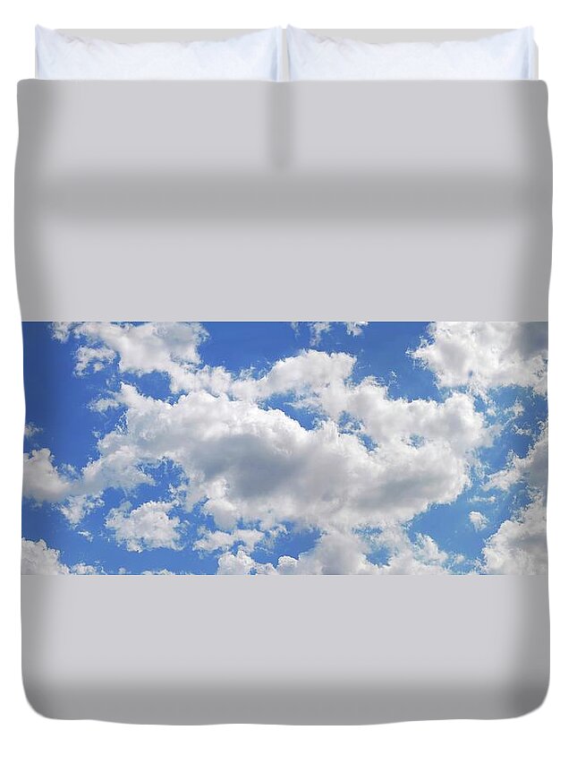 Panoramic Duvet Cover featuring the digital art Blue Sky With Cumulus Clouds, Artwork by Leonello Calvetti