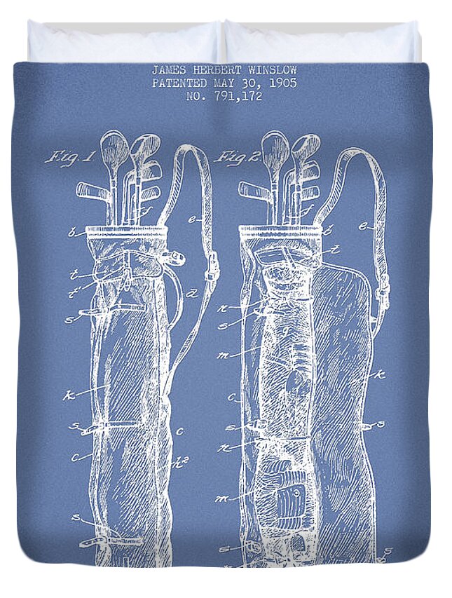 Caddy Bag Duvet Cover featuring the digital art Caddy Bag Patent Drawing From 1905 #5 by Aged Pixel