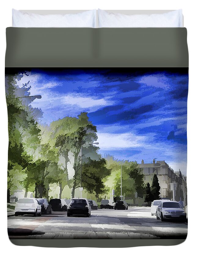 Action Duvet Cover featuring the digital art Cars on a street in Edinburgh #4 by Ashish Agarwal