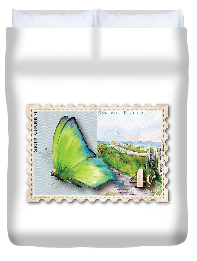 Butterfly Duvet Cover featuring the painting 4 Cent Butterfly Stamp by Amy Kirkpatrick