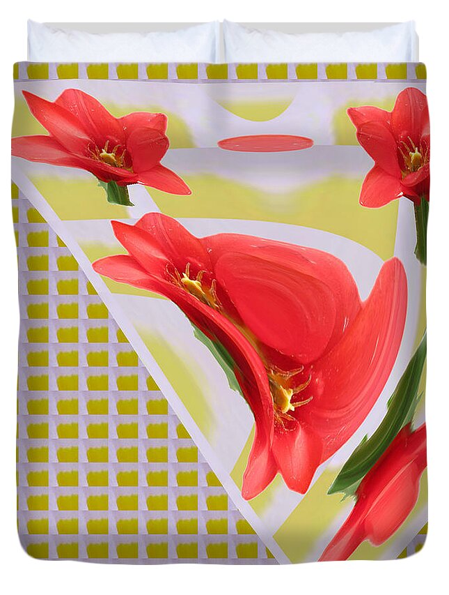 Abstract Duvet Cover featuring the mixed media Dancing Tulip Red Exotic Flower Petal based wave pattern Created by NavinJoshi Reiki Healing Master #6 by Navin Joshi