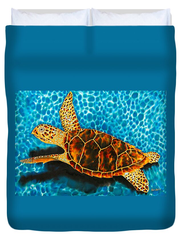 Sea Turtle Duvet Cover featuring the tapestry - textile Green Sea Turtle #6 by Daniel Jean-Baptiste