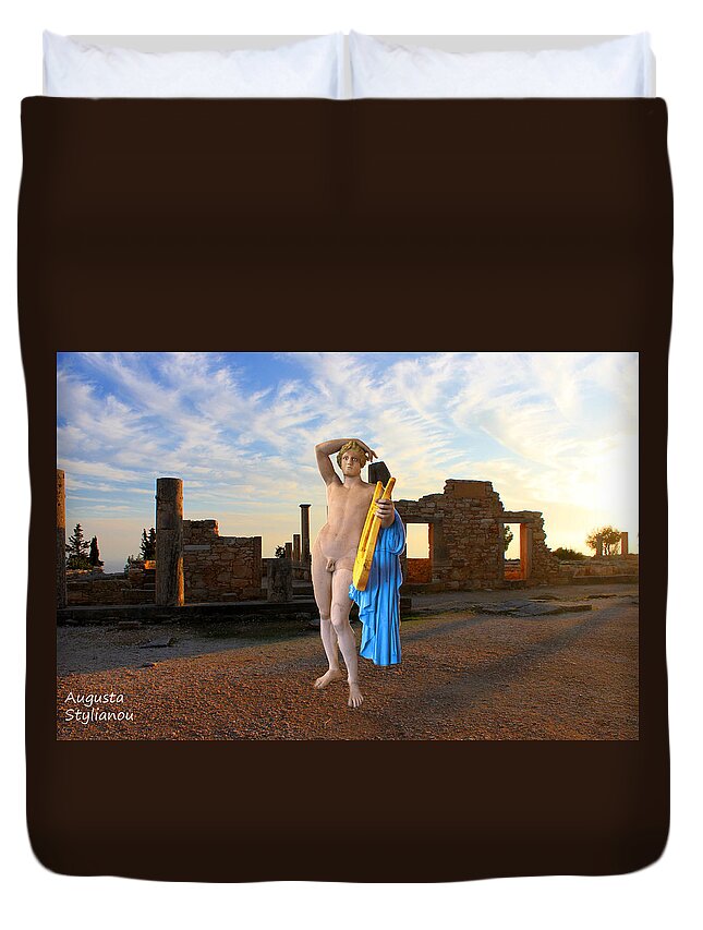 Augusta Stylianou Duvet Cover featuring the digital art Kourion-Temple of Apollo #5 by Augusta Stylianou