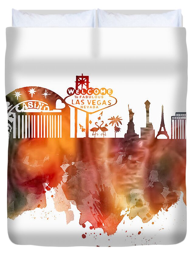 Las Vegas Duvet Cover featuring the digital art Las Vegas Nevada Skyline #4 by Justyna Jaszke JBJart