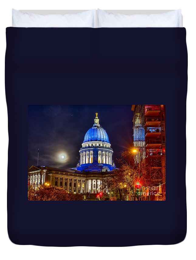 Blue Duvet Cover featuring the photograph Madison Capitol by Steven Ralser