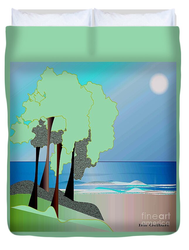 Drawing Duvet Cover featuring the digital art My special island #1 by Iris Gelbart