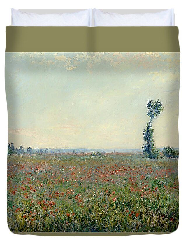 Claude Monet Duvet Cover featuring the painting Poppy Field #17 by Claude Monet