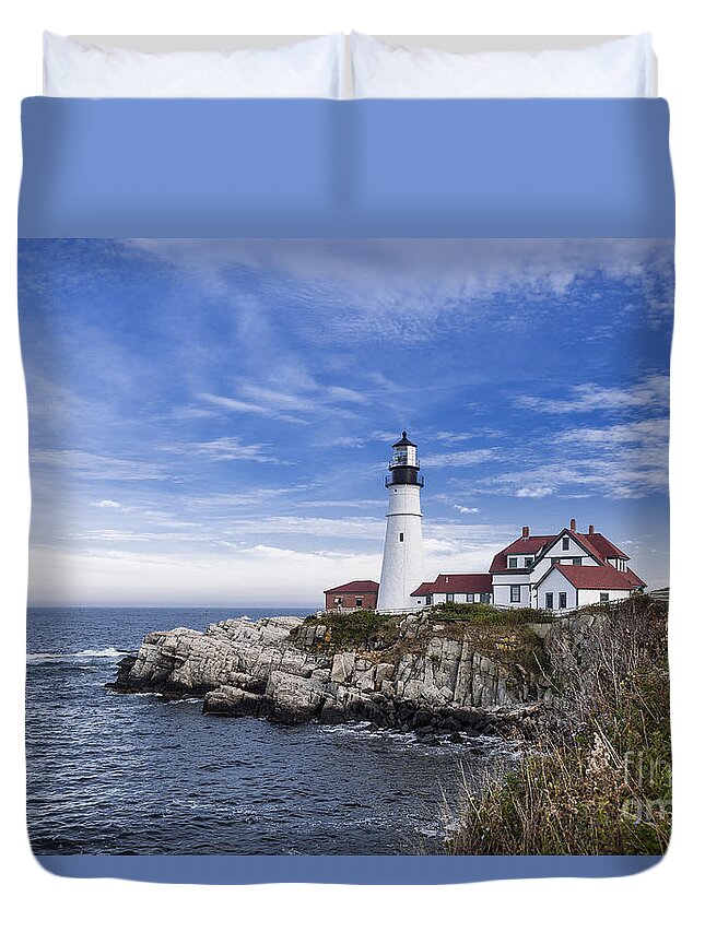 Cape Elizabeth Duvet Cover featuring the photograph Portland Head Lighthouse #4 by John Greim
