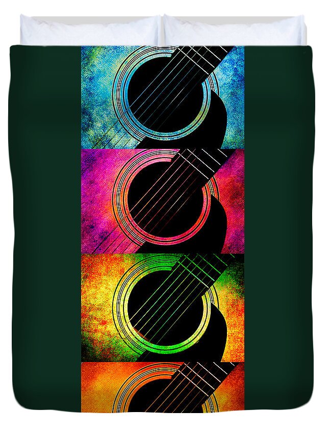 Andee Design Guitar Duvet Cover featuring the photograph 4 Seasons Guitars Vertical Panorama by Andee Design