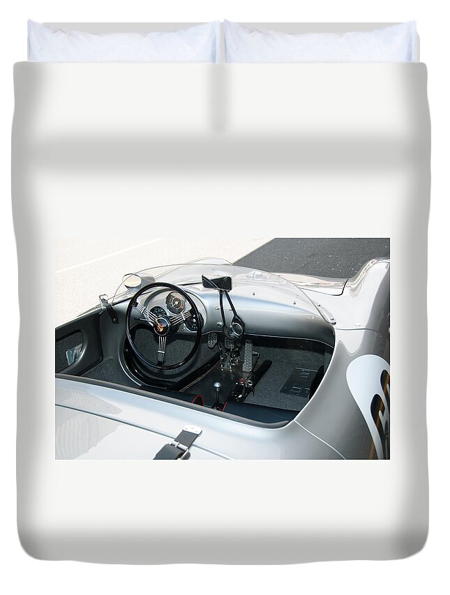Car Duvet Cover featuring the digital art Silver Porsche Convertable #4 by Carol Ailles