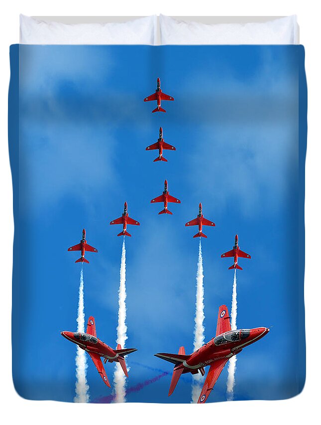The Red Arrows Duvet Cover featuring the digital art The Red Arrows by Airpower Art