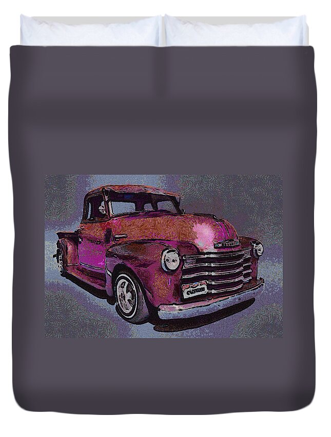 Truck Duvet Cover featuring the digital art 48 Chevy Truck pink by Ernest Echols