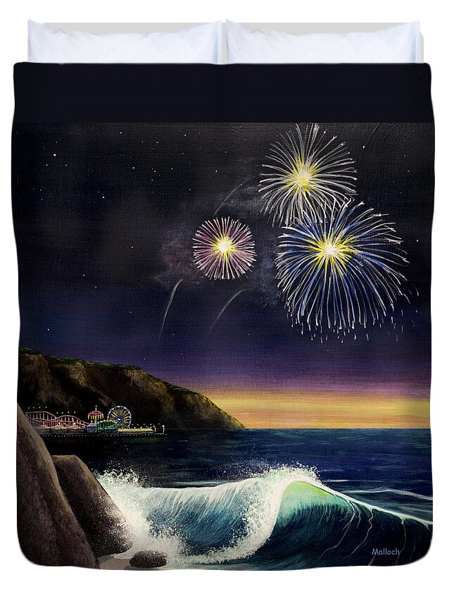 Amusement Pier Duvet Cover featuring the painting 4th on the Shore by Jack Malloch