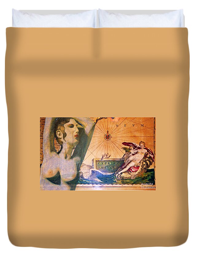 Augusta Stylianou Duvet Cover featuring the digital art Ancient Cyprus Map and Aphrodite #8 by Augusta Stylianou
