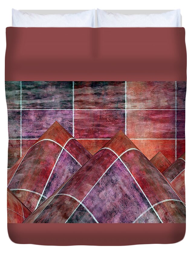 Abstract Duvet Cover featuring the mixed media 5 By 5 Lava Peaks by Angelina Tamez