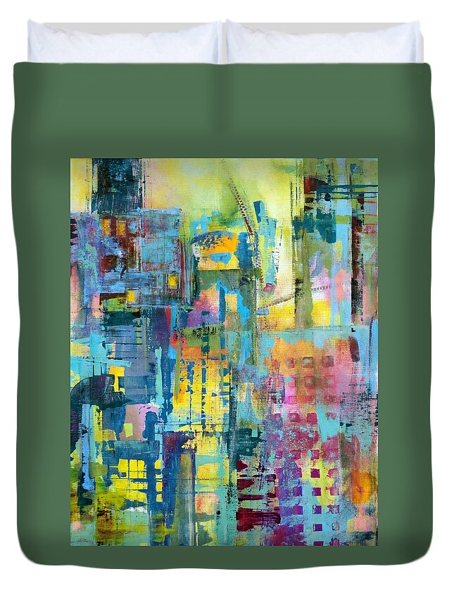 Cities Duvet Cover featuring the painting Cityscape #5 by Katie Black