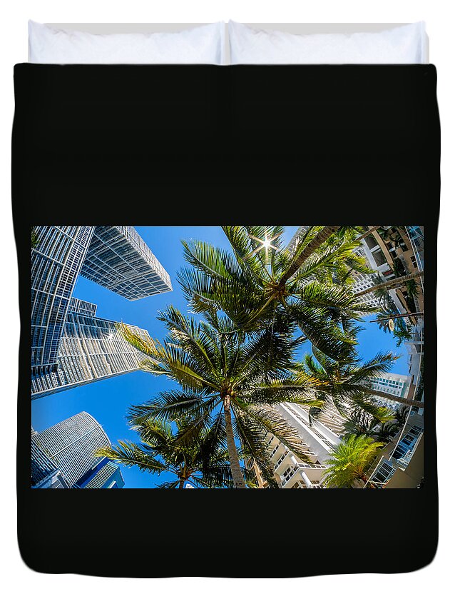 Architecture Duvet Cover featuring the photograph Downtown Miami Brickell Fisheye by Raul Rodriguez