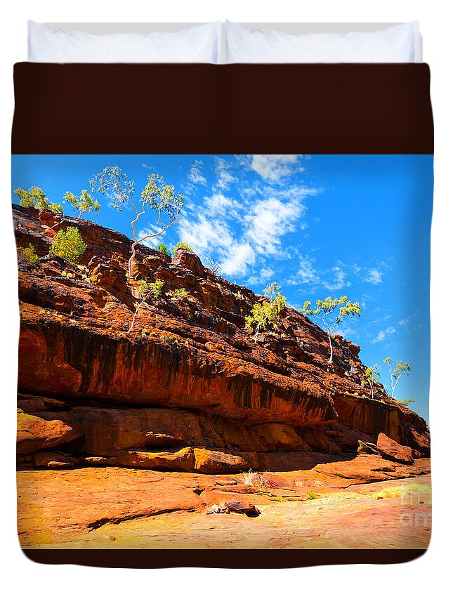 Palm Valley Central Australia Australian Outback Landscape Water Hole Oasis Palm Trees Ghost Gums Duvet Cover featuring the photograph Palm Valley Central Australia #5 by Bill Robinson
