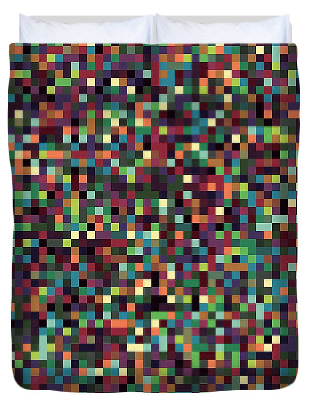 Abstract Duvet Cover featuring the digital art Retro Pixel Art #5 by Mike Taylor