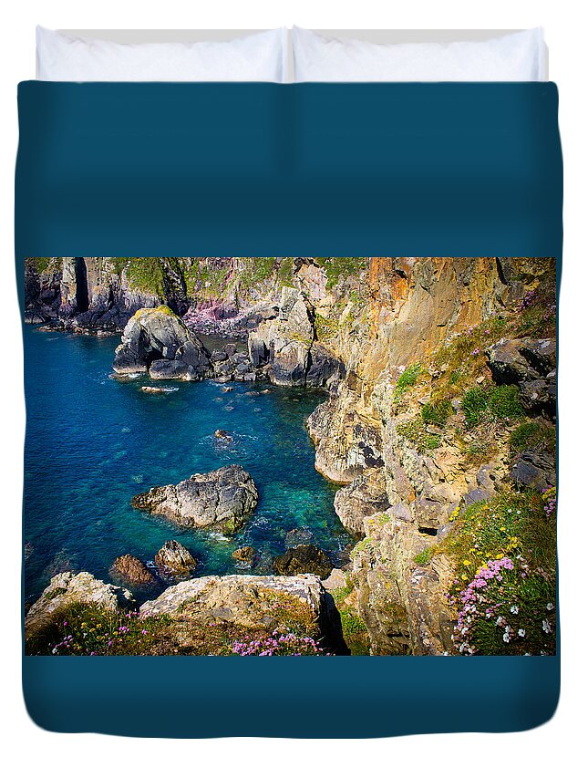 Armeria Maritima Duvet Cover featuring the photograph St Non's Bay Pembrokeshire #5 by Mark Llewellyn