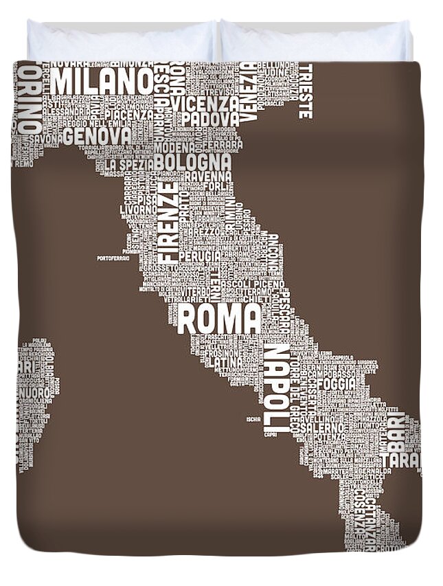 Italy Map Duvet Cover featuring the digital art Text Map of Italy Map #1 by Michael Tompsett