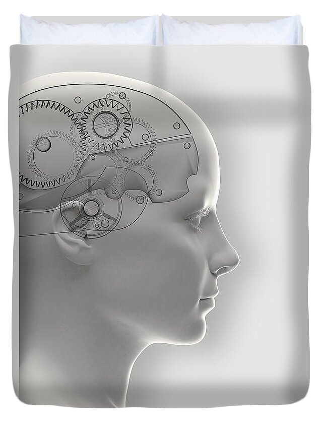 Gray Background Duvet Cover featuring the photograph Thought Mechanism #5 by Science Picture Co