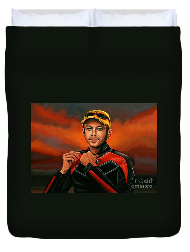 Valentino Rossi Duvet Cover featuring the painting Valentino Rossi by Paul Meijering